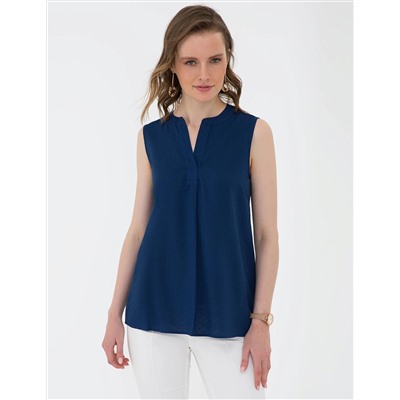 Lacivert Slim Fit Kolsuz Gömlek