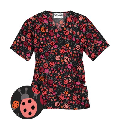 UA Lady Bug Oasis Black Scrub Top