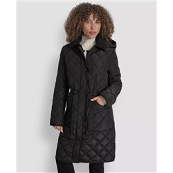 DKNY Women's Corduroy-Collar Quilted Anorak Coat