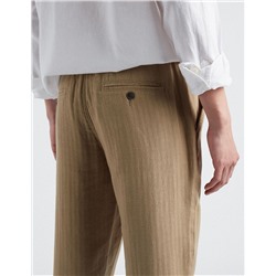 Linen Blend Trousers, Men, Brown