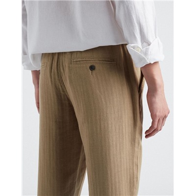 Linen Blend Trousers, Men, Brown