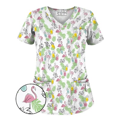UA Stand Tall White Print Scrub Top