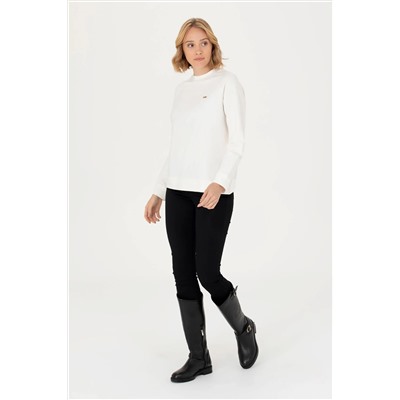 Kadın Ekru Bisiklet Yaka Sweatshirt