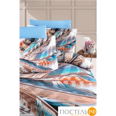 Постельное белье Карвен Stripe Satin с цветным принтом евро N250 -SB018 (6пр.)
