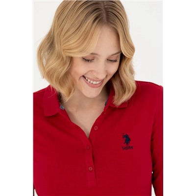 Kadın Kırmızı Polo Yaka Basic Sweatshirt