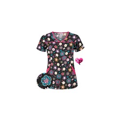 UA Wild Garden Black Print Scrub Top