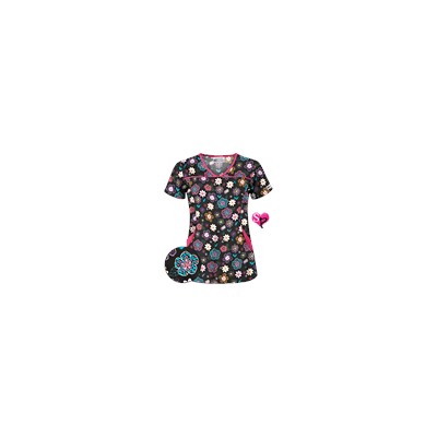 UA Wild Garden Black Print Scrub Top