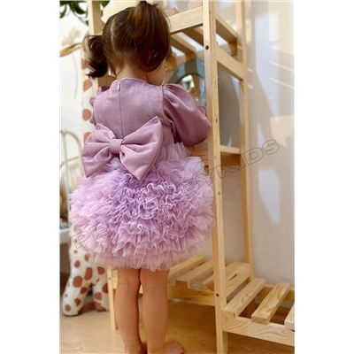 penu baby kids Lila Tütülü Uzun Kol Kız Bebek Elbise - Princess TÜTÜUZUN