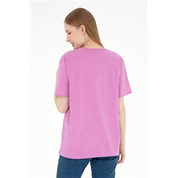 Kadın Pembe Bisiklet Yaka Basic Tişört