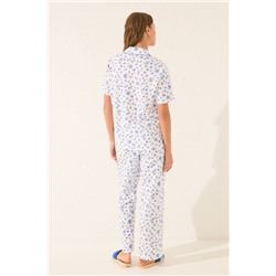 Pijama camisero largo floral blanco