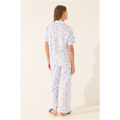 Pijama camisero largo floral blanco