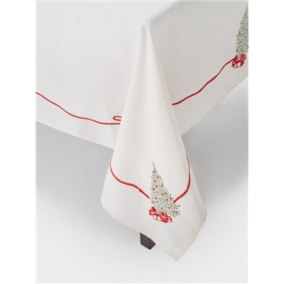 Скатерть, 160х160 см, полиэстер, бежевая, Елка с подарками, Festival