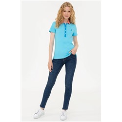 Kadın Turkuaz Basic Polo Yaka Tişört