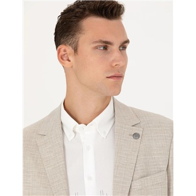Bej Keten Karışımlı Blazer Ceket