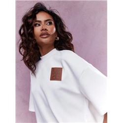 MISSGUIDED Logo Branding Patch Front Polo Neck Dropped Sleeve Oversized T Shirt