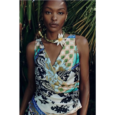 PATCHWORK PRINT SATIN TOP