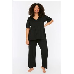 Trendyol Curve Siyah V Yaka Örme Pijama Takımı TBBSS22PT0566