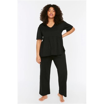 Trendyol Curve Siyah V Yaka Örme Pijama Takımı TBBSS22PT0566