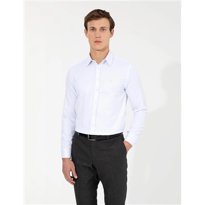 Açık Mavi Slim Fit Armürlü Klasik Gömlek