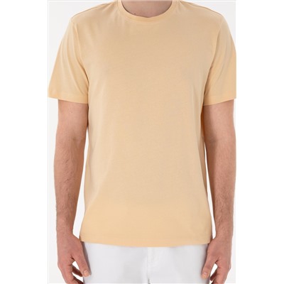 Erkek Regular Fit Bisiklet Yaka Bej Basic Tişört