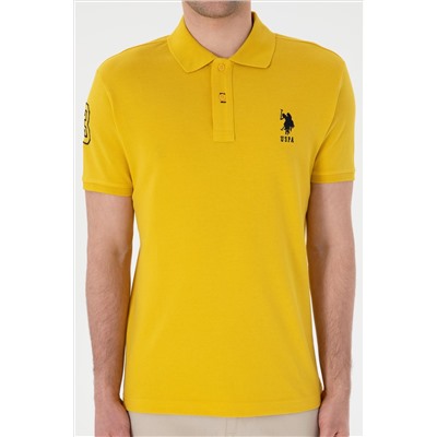 Erkek Slim Fit Polo Yaka Sarı Basic Tişört