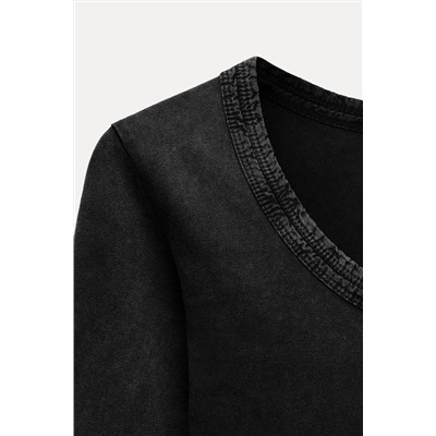 WASHED EFFECT ROLL NECK T-SHIRT