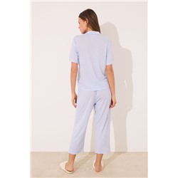 Pijama camisero Capri viscosa azul rayas