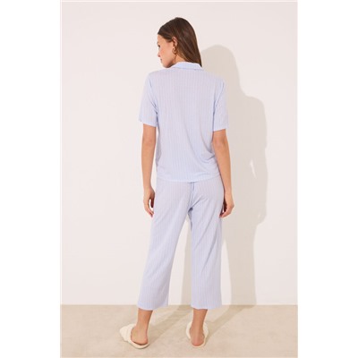 Pijama camisero Capri viscosa azul rayas