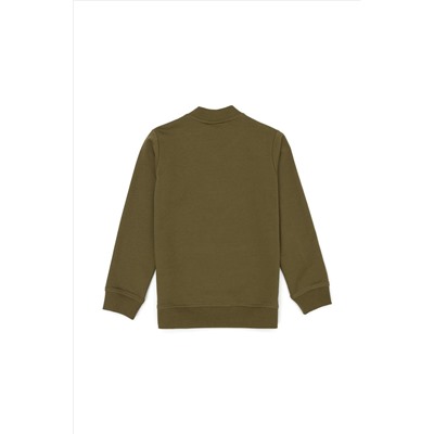 Çocuk Haki Bisiklet Yaka Sweatshirt
