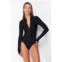Trendyolmilla Siyah Fermuarlı Uzun Kollu Regular Sörf Mayo TBESS24MA00142
