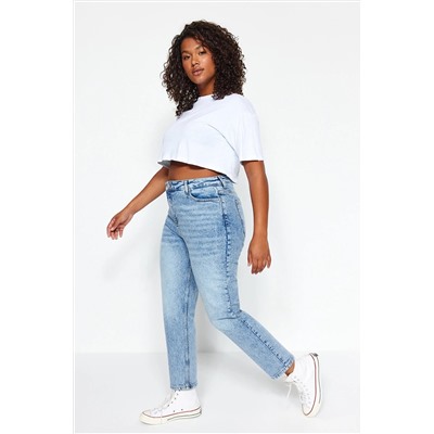 Trendyol Curve Mavi Yüksek Bel Mom Jeans TBBAW24CJ00050