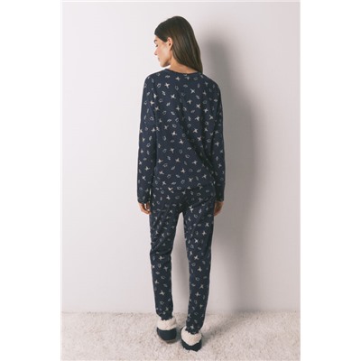 Pijama largo 100% algodón azul estampado ranitas