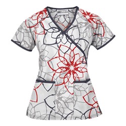 UA Floral Ink White Mock Wrap Scrub Top