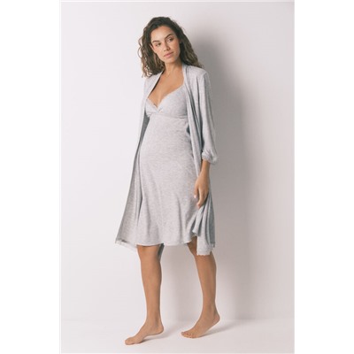 Bata larga "maternity" pointelle gris oscuro