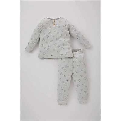 Defacto Erkek Bebek Ayıcık Baskılı Uzun Kollu Fitilli Kaşkorse Penye Pijama Takımı B8437A5GR470mca
