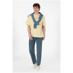 Erkek Oversize Fit Bisiklet Yaka Açık Haki Tişört