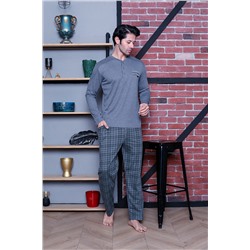 AHENGİM Man Erkek Pijama Takımı Interlok Omuz Parçalı Altı Ekoseli Pamuklu Mevsimlik M70112273 1-2-10001216
