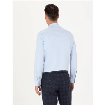 Açık Mavi Slim Fit Uzun Kollu Basic Gömlek