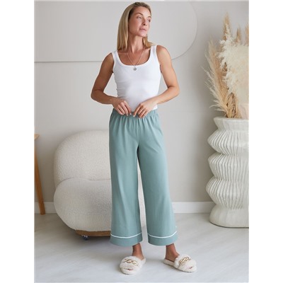 Укороченные брюки из эластичного хлопка с контрастным кантом