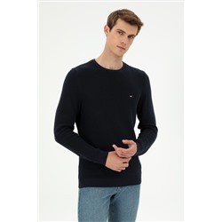 Erkek Slim Fit Bisiklet Yaka Lacivert Basic Kazak