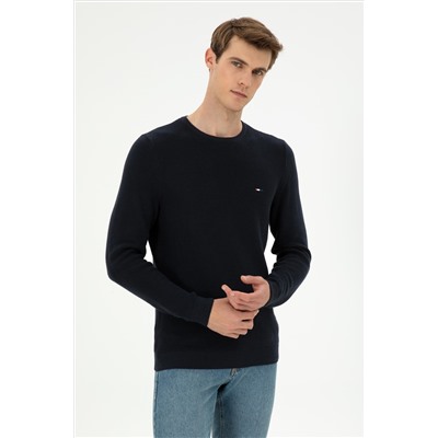 Erkek Slim Fit Bisiklet Yaka Lacivert Basic Kazak