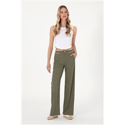 Kadın Koyu Haki Loose Fit Kanvas Pantolon