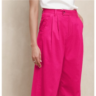 LINEN-BLEND WIDE-LEG PLEATED TROUSER