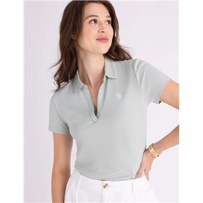SPLIT NECK LACE TRIM POLO SHIRT