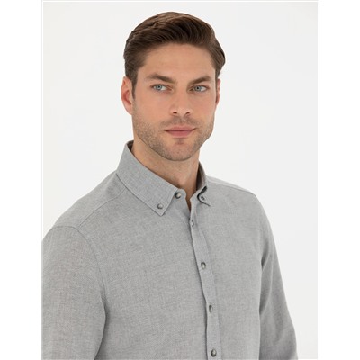 Gri Slim Fit Uzun Kollu Gömlek