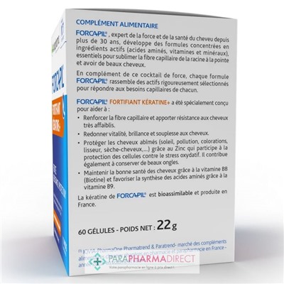 ArkoPharma Forcapil Fortifiant Kératine+ - Force, Résistance & Protection - Cheveux & Ongles Abîmés 60 gélules
