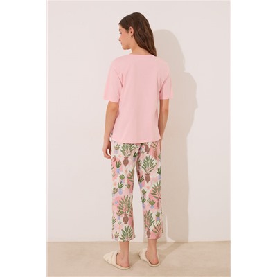 Pijama Capri 100% algodón rosa macetas
