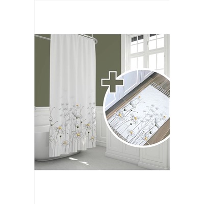 Tropikhome Çiçekli Banyo Perde Ve Paspas Seti-papatyalı Banyo Perdesi+banyo Paspası-kaymaz Taban Banyo Paspası TYC00557016564
