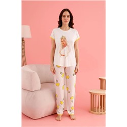Sevim 13763 Baskılı Kısa Kol Açık Bej Melanj Pijama Takımı 306840