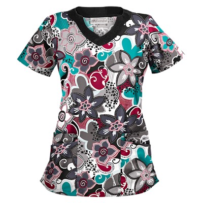 UA Swirling Flowers Granite Print Scrub Top
